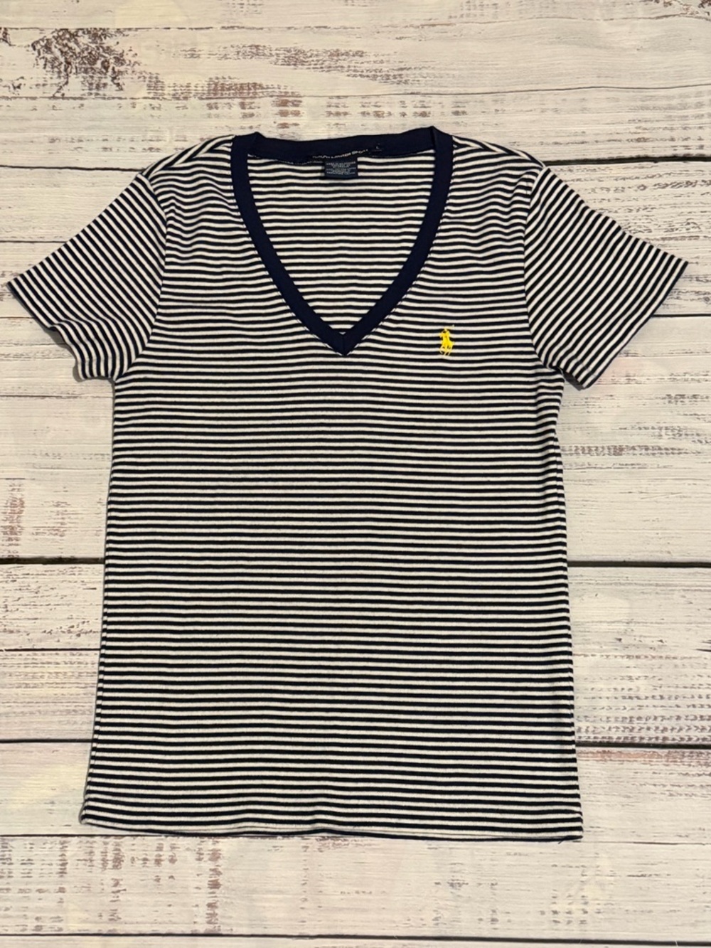 Ralph Lauren Sport 100% Cotton Striped Top Women’s L,  Preppy T-Shirt, V Neck
